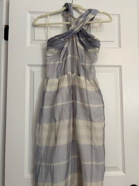 Burberry blue and Cream Twisted Halter Dress